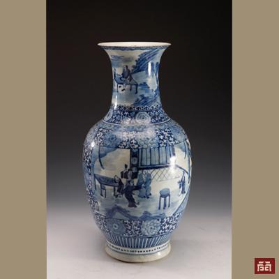 Qing guangxu large vase of blue and white figures