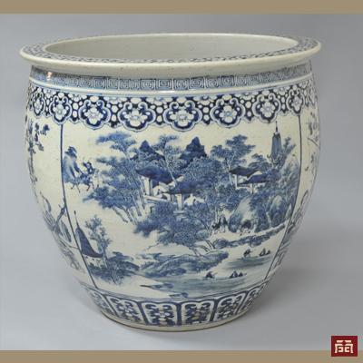 Guangxu qing dynasty blue and white women landscape aquarium